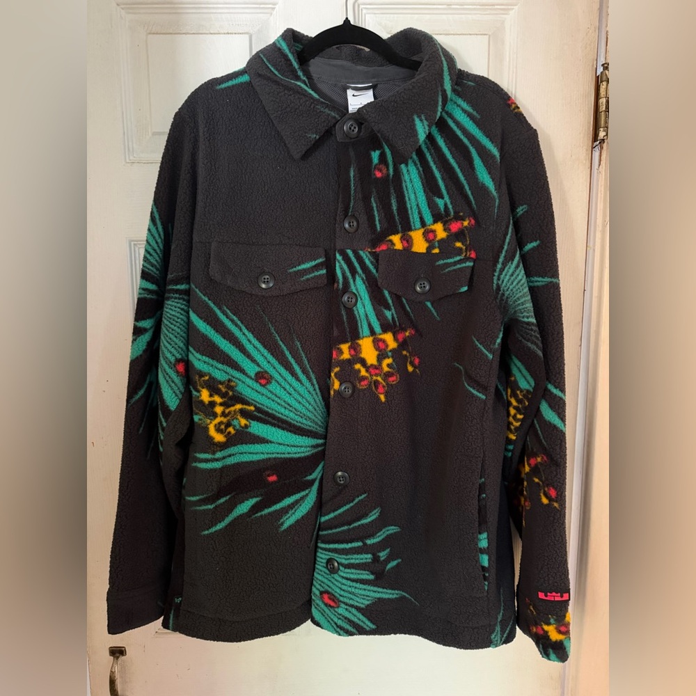 Jordan Black and Green Patterned Fleece Shirt Jacket